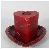 Longaberger Pottery heart dish and candle, candle