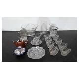 Glass and pottery group,  Fostoria mugs, cream &