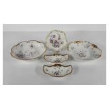 Limoges painted china, violets design, five