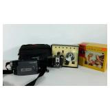 Cameras, Kodak Brownie Hawkeye and a JVC VHS