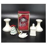 Lenox candleholders,  ornaments and small swan