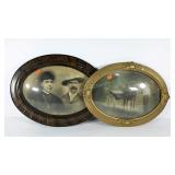 Two convex framed photos, wear as shown