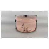 Vintage mid-century pink cake carrier, 11", shows