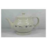 Longaberger pottery teapot, lid has slight crack,