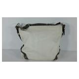 Coach bag, white leather, grey accents, 14"