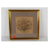 Framed floral tapestry, double matted, 16x16