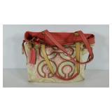 Coach bag, leather accents, 14" width, ink mark