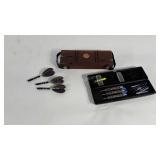 Darts, one set of three with wooden case, three