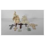 Religious group, two Holy family statues and