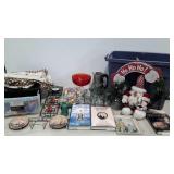 Mixed group, tote full of books, holiday