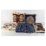 Christmas throw pillows and one seat cushion, two