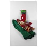 Christmas holiday table linens, two 70" round