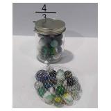 Bag and jar of marbles