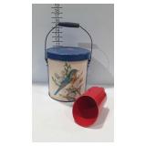 Metal bird feeder canister with plastic scoop