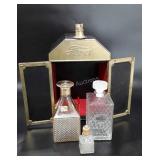 Ford mini bar with two glass decanters, one