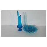 Glassware, includes moon and star blue cake plate