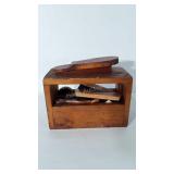 Wooden shoe shine valet, includes brushes, shoe