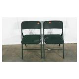 Two folding chairs, metal frame and padded seats