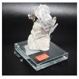 Crystals on glass stand, 6" tall