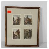 Collage of four European street scene prints,