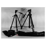 Two camera tripods, Pantan-V1 and iKross, both