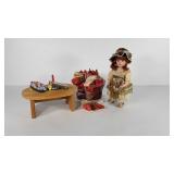 Geppedo doll on stand, small foot stool,