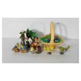 Spring decor, includes ceramic basket of eggs,