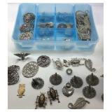 Plastic container with crafting supplies,