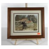 Watermill print, artist signed, framed and