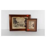 Wall art, early Currier & Ives print in walnut