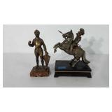 Two knights, one brass statue and one radio,