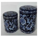 Two ceramic pier 1 imports jars, 7" and 9.5", one