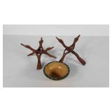 Two wooden carved planter or bowl stands, plus a
