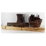 Home decor, 60" twig bundle, 18" basket,