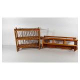 Wooden wall mounted shelf and woven shelf