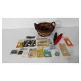 Basket of sewing supplies for clothing, includes