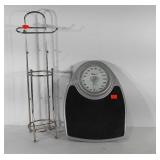 Thinner bathroom scales and toilet paper stand