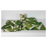 Home decor, includes waste can, three towels, and