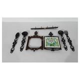 Kitchenwares, cast iron wall hanging and four