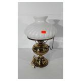 Brass lamp with glass lampshade, 20", base is