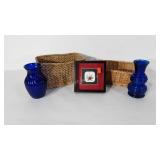 Home decor, includes two cobalt blue glass vases,