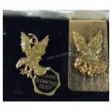 Two eagle diamond dust pendant and money clip
