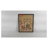 Framed cross-stitch fireplace pattern, 15" × 18"