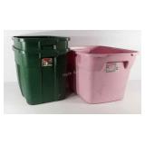 Totes without lids, two Rubbermaid 18 gallon