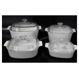 Corningware dishes, all with Pyrex lids