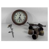 Garden decor, metal bird wind chimes, clock with