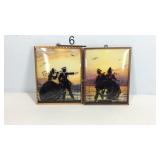 Two sunset silhouette wall pictures