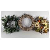 Seasonal wreaths, includes one frosted bark, one