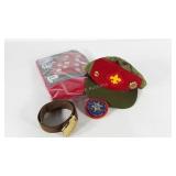 Boy Scout hat, belt, patch and patch vest, (youth