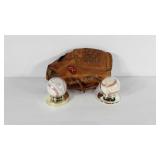 Rawlings baseball glove and two autographed balls